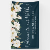 Banderoles mariage fleuri magnolia blanc bienvenue (Vertical)