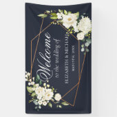 Banderoles Mariage floral blanc blanc bleu cuivré géométrique (Vertical)