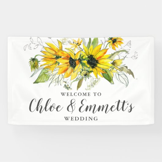 Banderoles Mariage floral de tournesol jaune Boho (Horizontal)