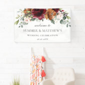 Banderoles Mariage floral d'ivoire rose de Bourgogne (En situation)