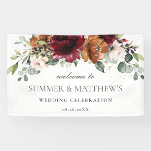 Banderoles Mariage floral d'ivoire rose de Bourgogne