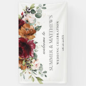 Banderoles Mariage floral d'ivoire rose de Bourgogne (Vertical)