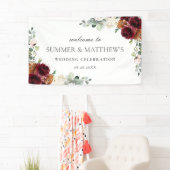 Banderoles Mariage floral d'ivoire rose de Bourgogne (En situation)