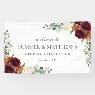Banderoles Mariage floral d'ivoire rose de Bourgogne