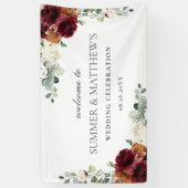 Banderoles Mariage floral d'ivoire rose de Bourgogne (Vertical)