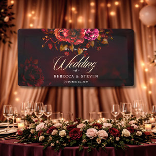 Banderoles Mariage floral élégant rouge noir d'ambiance sombr