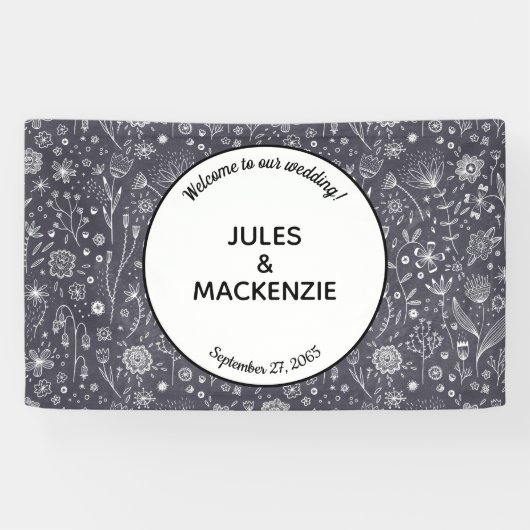 Banderoles Mariage floral noir et blanc moderne (Horizontal)