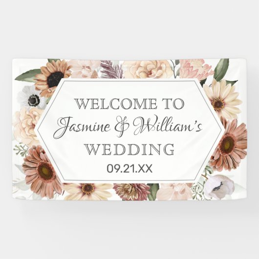 Banderoles Mariage floral rustique Boho neutre (Horizontal)