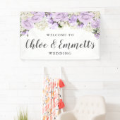 Banderoles Mariage floral violet et blanc rustique (En situation)