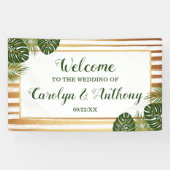 Banderoles Mariage Gold Foil & Green Palm Leaf Beach (Horizontal)
