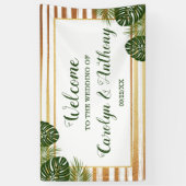Banderoles Mariage Gold Foil & Green Palm Leaf Beach (Vertical)