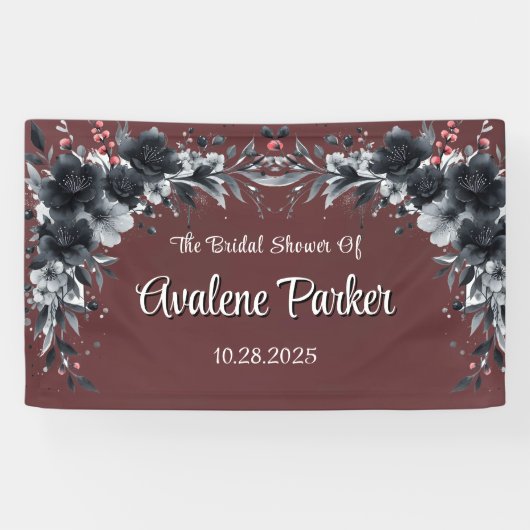 Banderoles Mariage gothique floral noir et rouge sang (Horizontal)