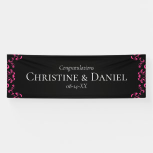 Banderoles Mariage gothique noir rose