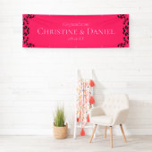 Banderoles Mariage gothique rose chaud et noir (En situation)