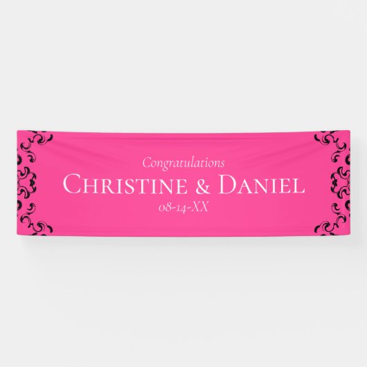 Banderoles Mariage gothique rose chaud et noir (Horizontal)