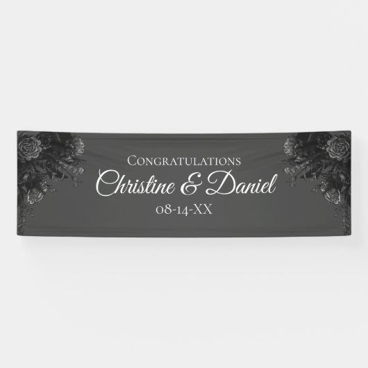 Banderoles Mariage gothique Rose gris noir (Horizontal)