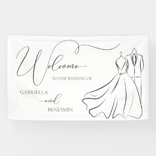 Banderoles Mariage Minimaliste Noir et Blanc avec Écriture de