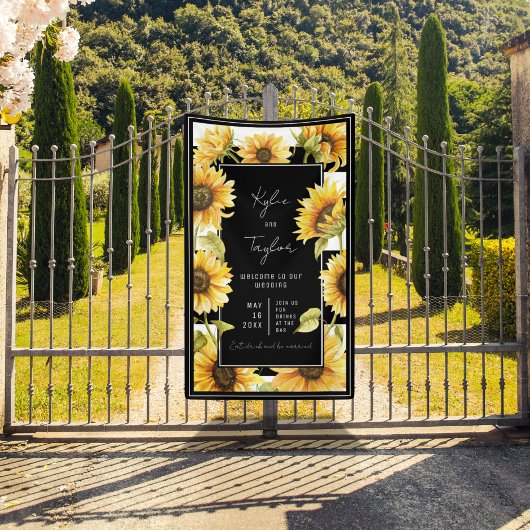 Banderoles Mariage minimaliste Tournesol noir blanc