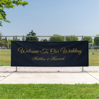 Banderoles Mariage Moderne Bleu Nuit & Or Écriture Bienvenue
