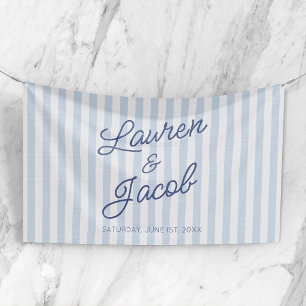 Banderoles Mariage Moderne Minimaliste Rayures Bleues