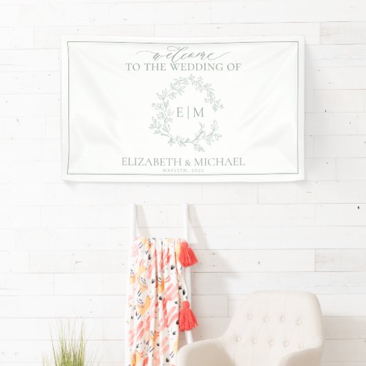 Banderoles Mariage Monogramme vert Sage moderne (En situation)