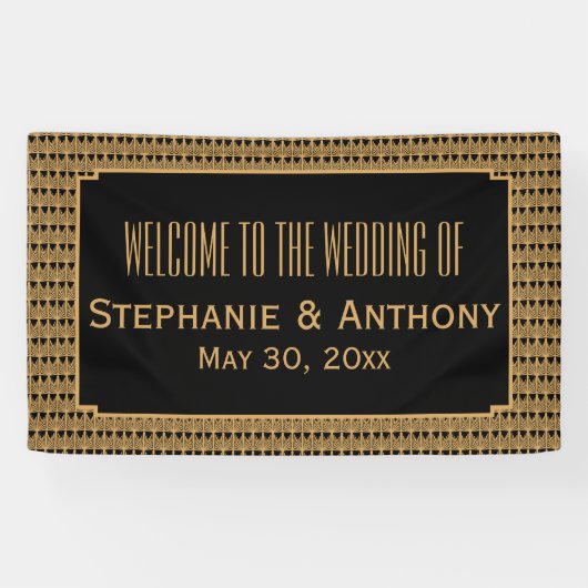 Banderoles Mariage Motif Gold et Black Art Déco (Horizontal)