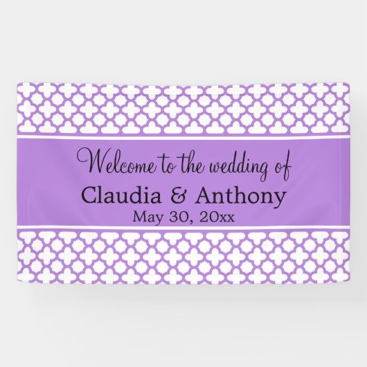 Banderoles Mariage Motif Monogram Lavender Quatrefoil (Horizontal)