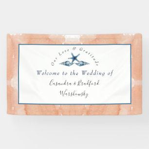 Banderoles Mariage Naudtique Plage Coquillages Roses Corail B