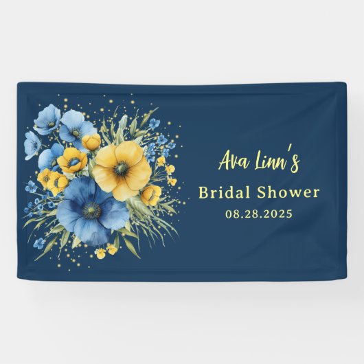 Banderoles Mariage Navy Blue et Fleurs Jaunes (Horizontal)