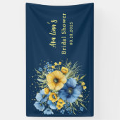 Banderoles Mariage Navy Blue et Fleurs Jaunes (Vertical)
