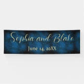 Banderoles Mariage nocturne étoilé bleu foncé et or (Horizontal)