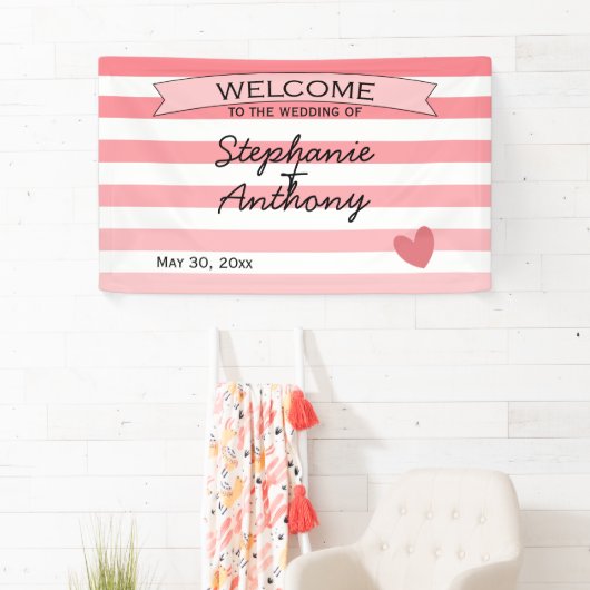 Banderoles Mariage Ombre à rayures blanches personnalisées (En situation)