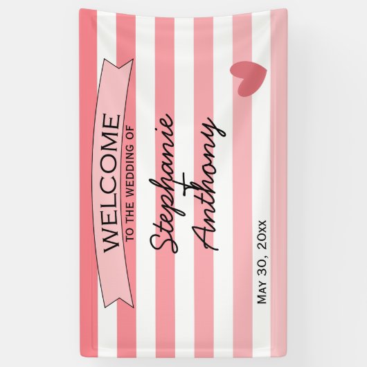 Banderoles Mariage Ombre à rayures blanches personnalisées (Vertical)