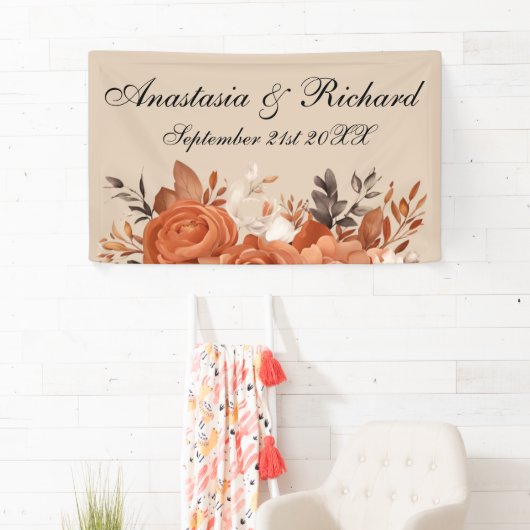 Banderoles Mariage orange brûlé en terre cuite claire (En situation)