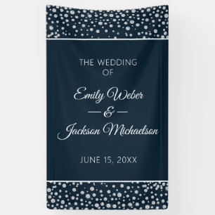 Banderoles Mariage Paillettes Diamant Bleu Marine Argent
