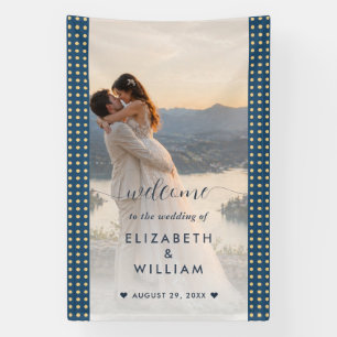Banderoles Mariage personnalisé Gold & Blue Polka Dot