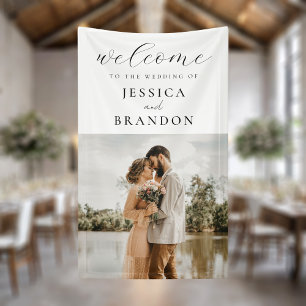 Banderoles Mariage photo en noir et blanc simple Bienvenue