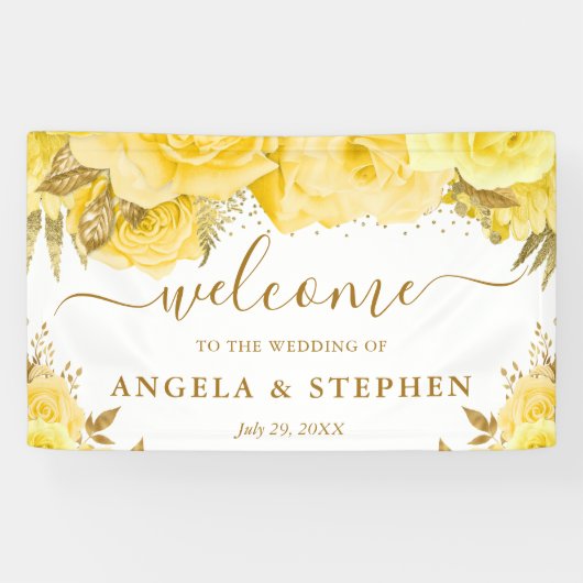 Banderoles Mariage Rose Aquarelle Jaune et Or (Horizontal)