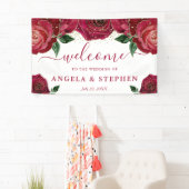 Banderoles Mariage Rose Aquarelle rouge et or (En situation)