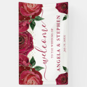 Banderoles Mariage Rose Aquarelle rouge et or (Vertical)