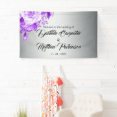Banderoles Mariage Rose botanique en argent et violet Bienven (En situation)