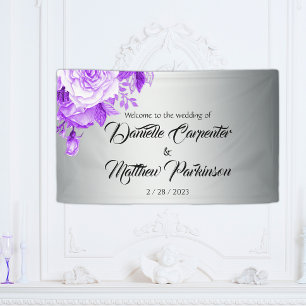 Banderoles Mariage Rose botanique en argent et violet Bienven