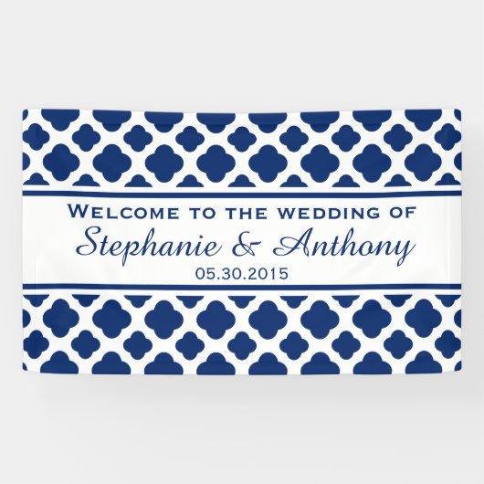 Banderoles Mariage Royal Blue Quatrefoil Bienvenue (Horizontal)