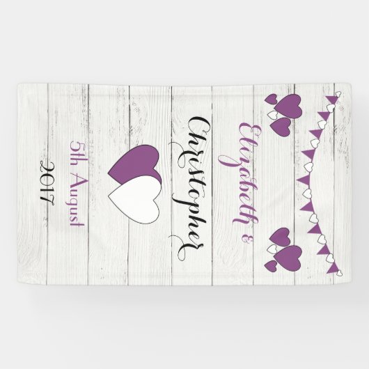 Banderoles Mariage rustique personnalisé Contexte violet (Horizontal)