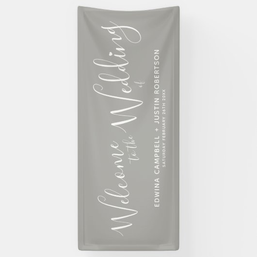 Banderoles Mariage texte du script coeur blanc sur gris accue (Vertical)