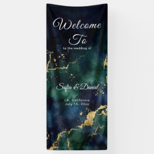 Banderoles Mariage Vert Émeraude Navy Blue Feuille D'or