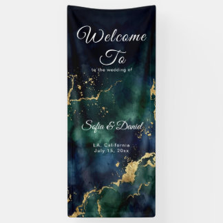 Banderoles Mariage Vert Émeraude Navy Blue Feuille D'or