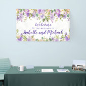 Banderoles Mariage Welcome Aquarelle florale violette et ivoi (Salon professionnel)