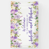 Banderoles Mariage Welcome Aquarelle florale violette et ivoi (Vertical)