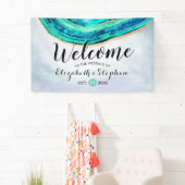 Banderoles Mariage Welcome Aquarelle Turquoise et Gold Agate (En situation)